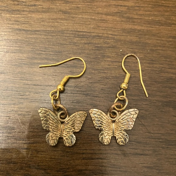 Gold Butterfly Dangle Drop Earrings - Picture 1 of 3